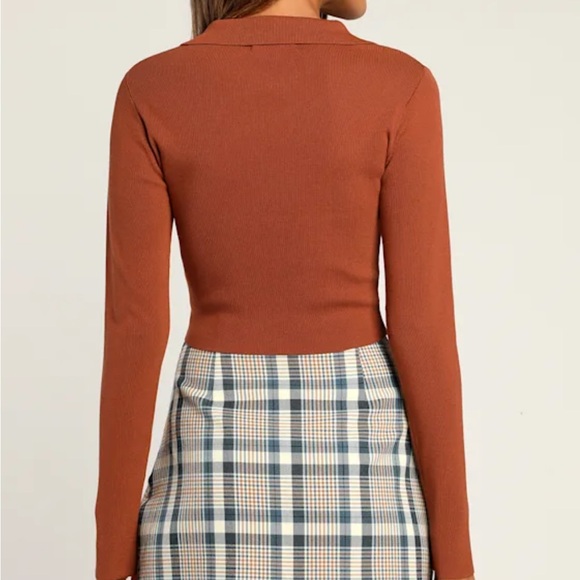 Lulus Rust Brown Ruched Button-Up Sweater - Picture 3 of 5